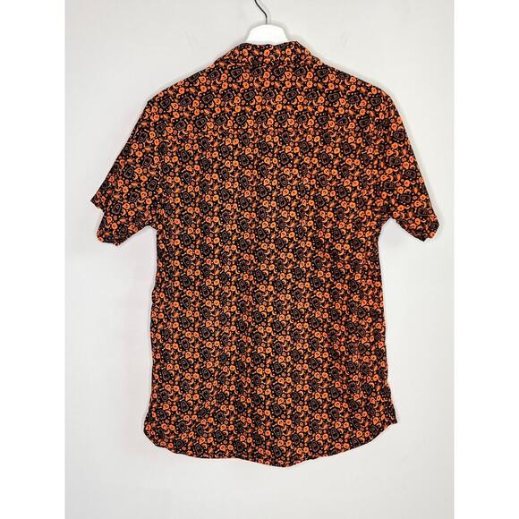 Monument 100% Cotton Halloween Short Sleeve Button-Up Shirt Black/Orange Medium - Picture 7 of 9